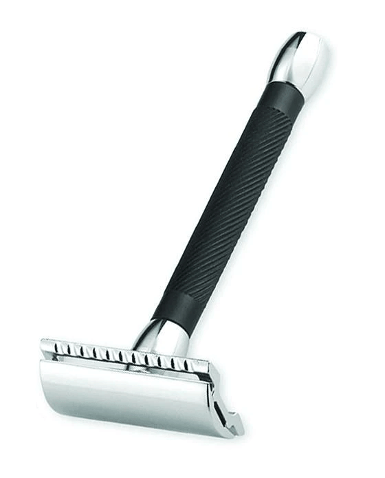 Merkur 20B Double Edge Razor, Chrome, Extra Long Black Handle