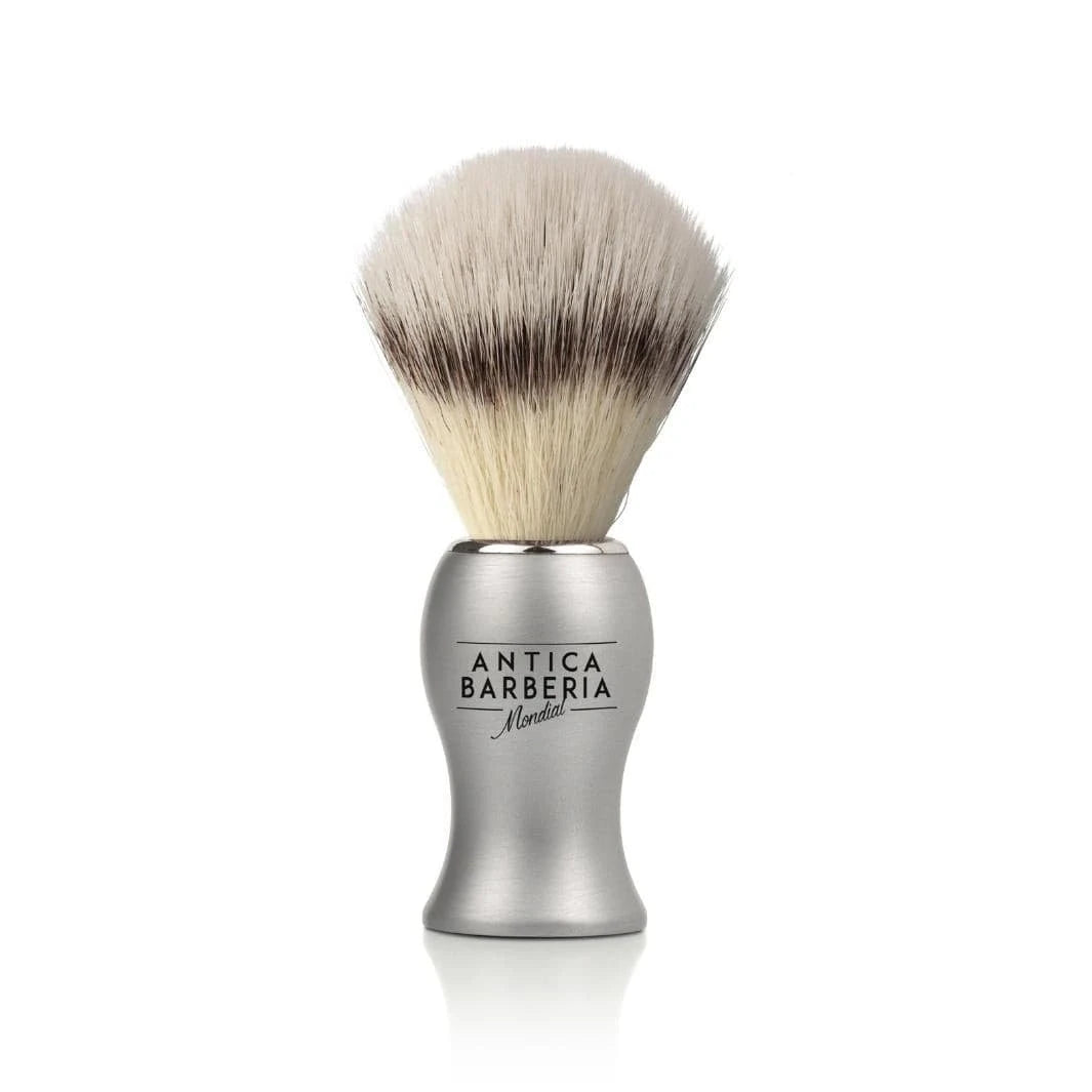 Antica Barberia Mondial Titan Silver Brushed Aluminum Shaving Lather Brush - Synthetic Silvertip Badger