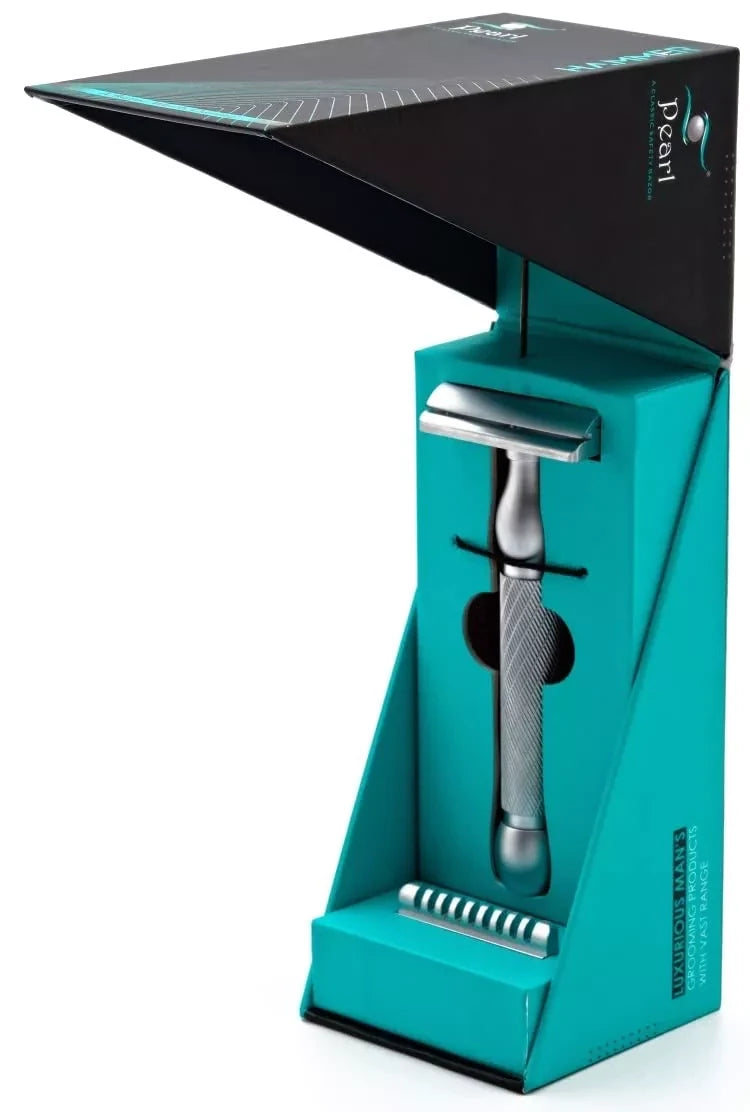 Pearl Shaving Hammer Open Comb and Straight Bar Double Edge Safety Razor, Classic and Traditional Shaving Kit