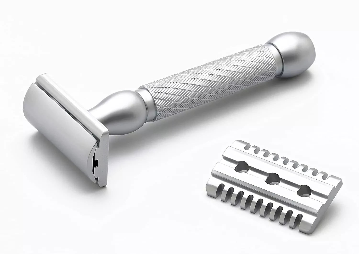 Pearl Shaving Hammer Open Comb and Straight Bar Double Edge Safety Razor, Classic and Traditional Shaving Kit