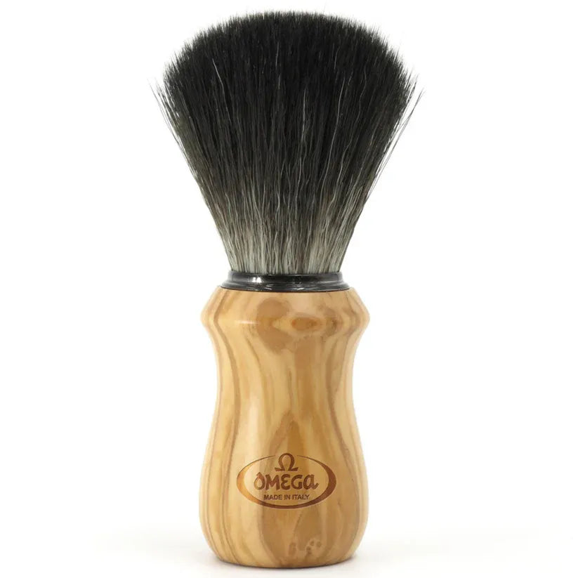 Omega Black Hi-Brush Fiber Shaving Brush, Olive Wood Handle