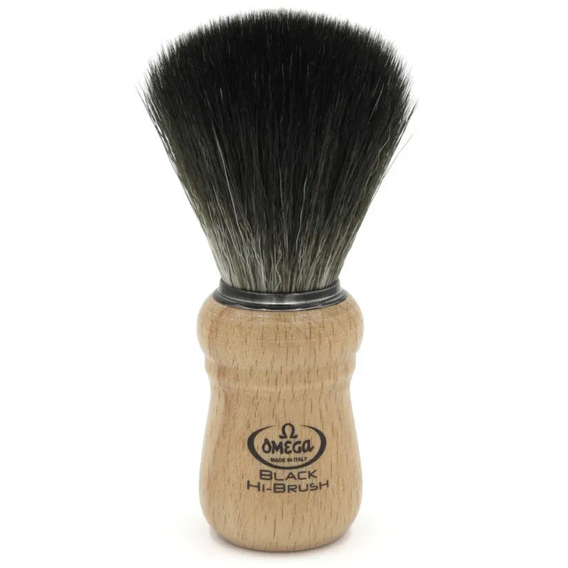 Omega Black Hi-Brush Fiber Shaving Brush, Beech Wood Handle