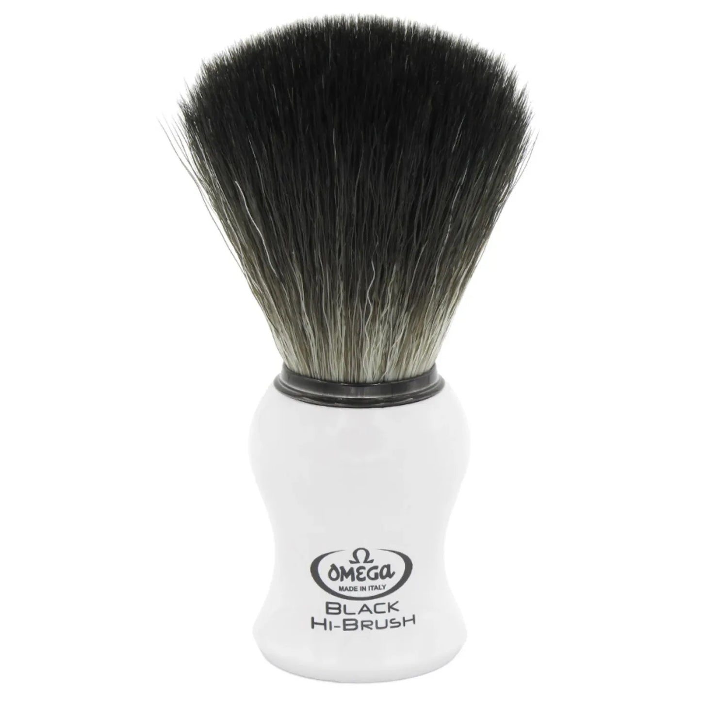 Omega Black Hi-Brush Fiber Shaving Brush, White ABS Handle