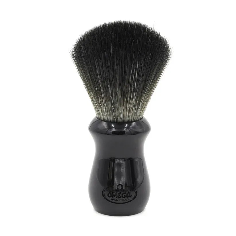 Omega Black Hi-Brush Fiber Shaving Brush, Black Resin Handle