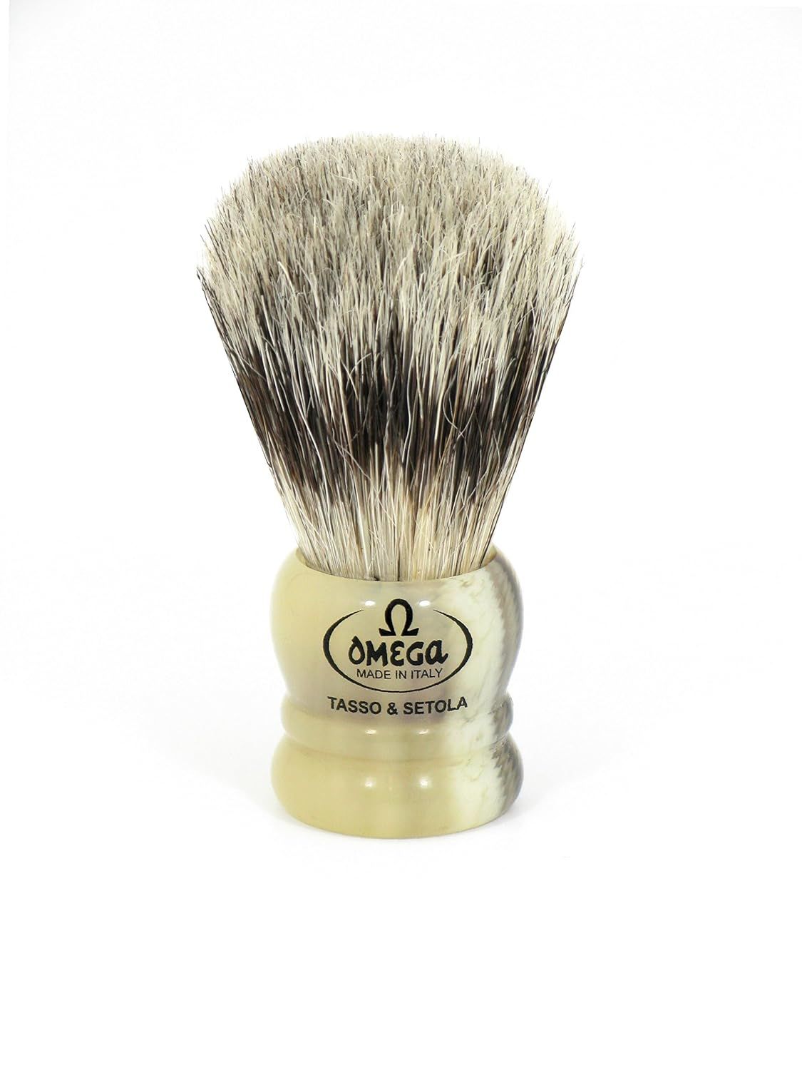 Omega Mixed Bristle (Boar & Badger) Micro Shaving Brush, Travel Brush, Resin Handle