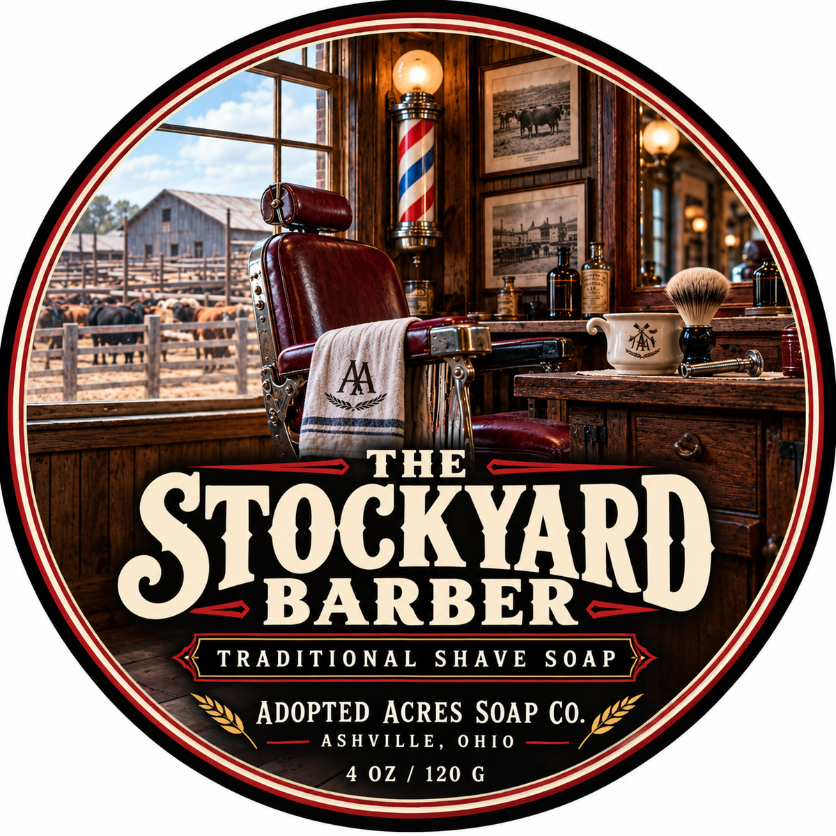 Adopted Acres The Stockyard Barber shaving soap label
