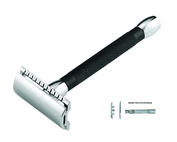 Merkur 20B Double Edge Razor, Chrome, Extra Long Black Handle