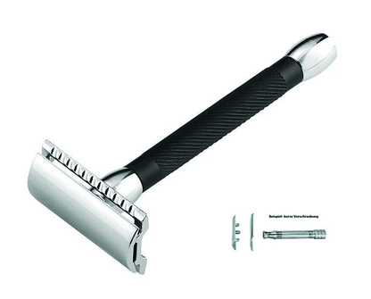 Merkur 20B Double Edge Razor, Chrome, Extra Long Black Handle