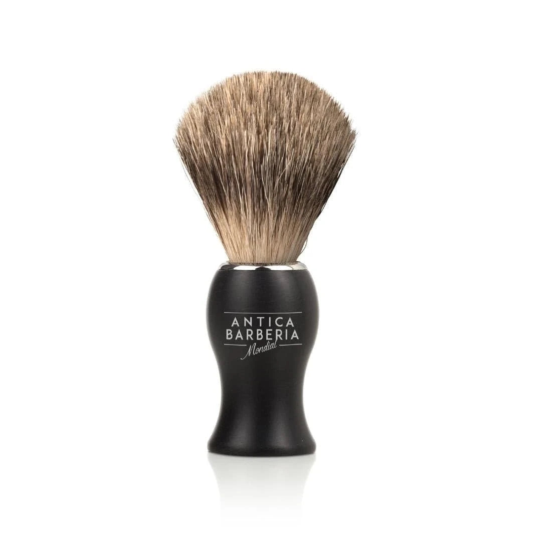 Antica Barberia Mondial Panther Black Brushed Aluminum Shaving Lather Brush - Best Badger