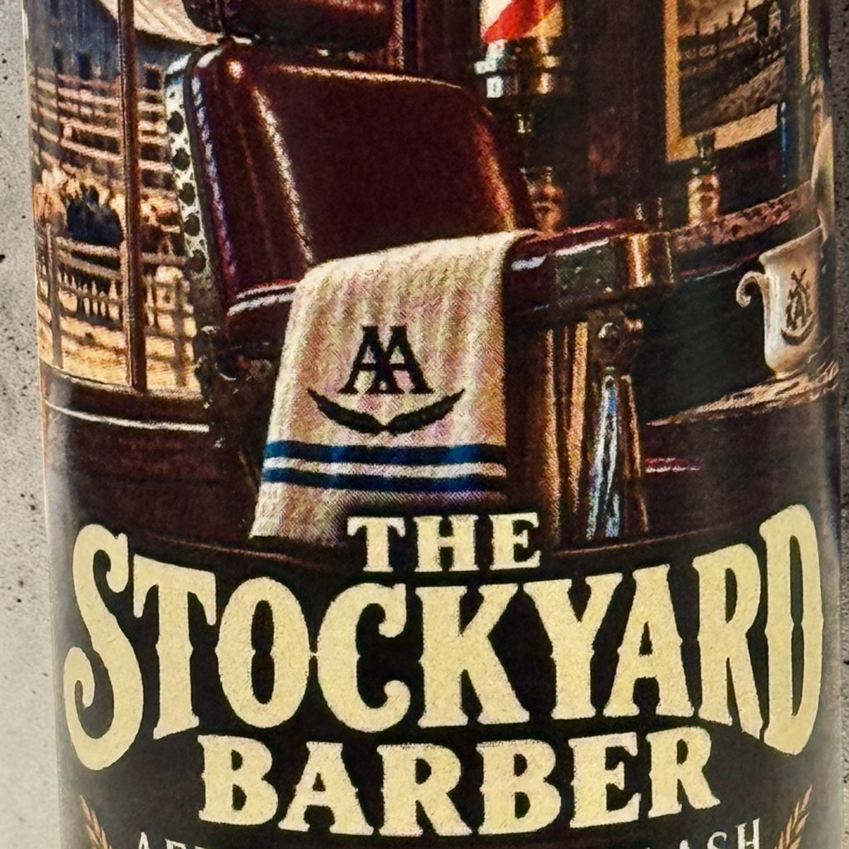 Adopted Acres The Stockyard Barber aftershave splash with its label