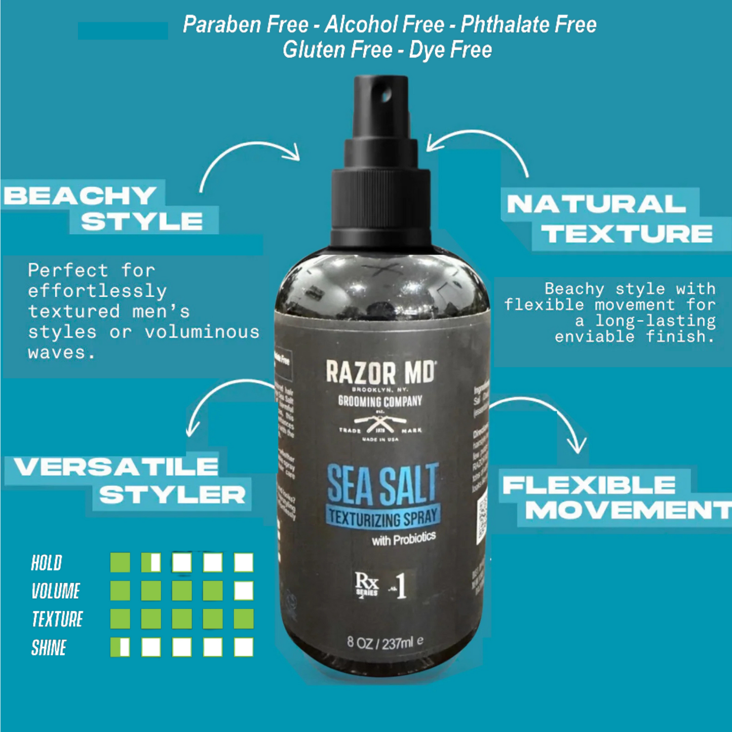RAZOR MD SEA SALT Texturizing Spray - with Probiotics - 8oz - MADE IN USA