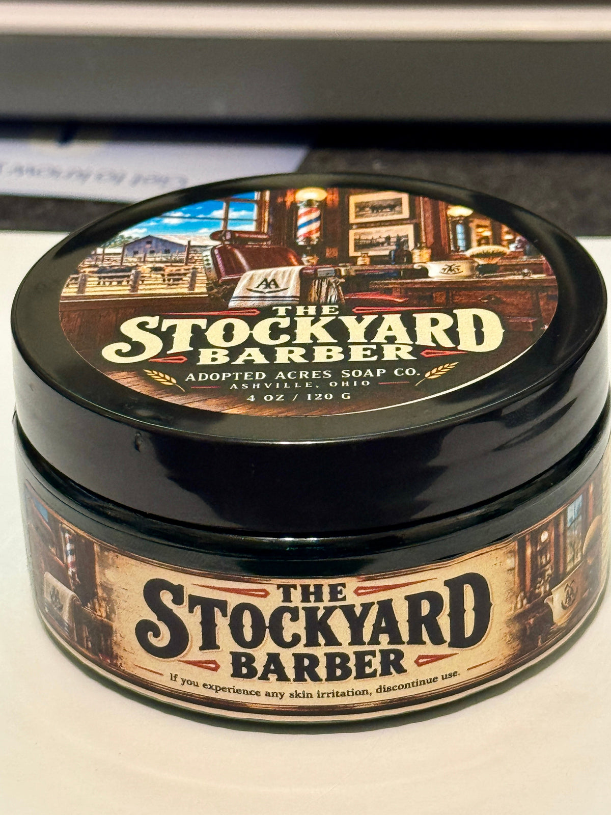 Adopted Acres The Stockyard Barber shaving soap EIEIO base