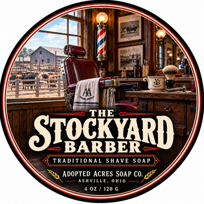 Adopted Acres The Stockyard Barber shaving soap label