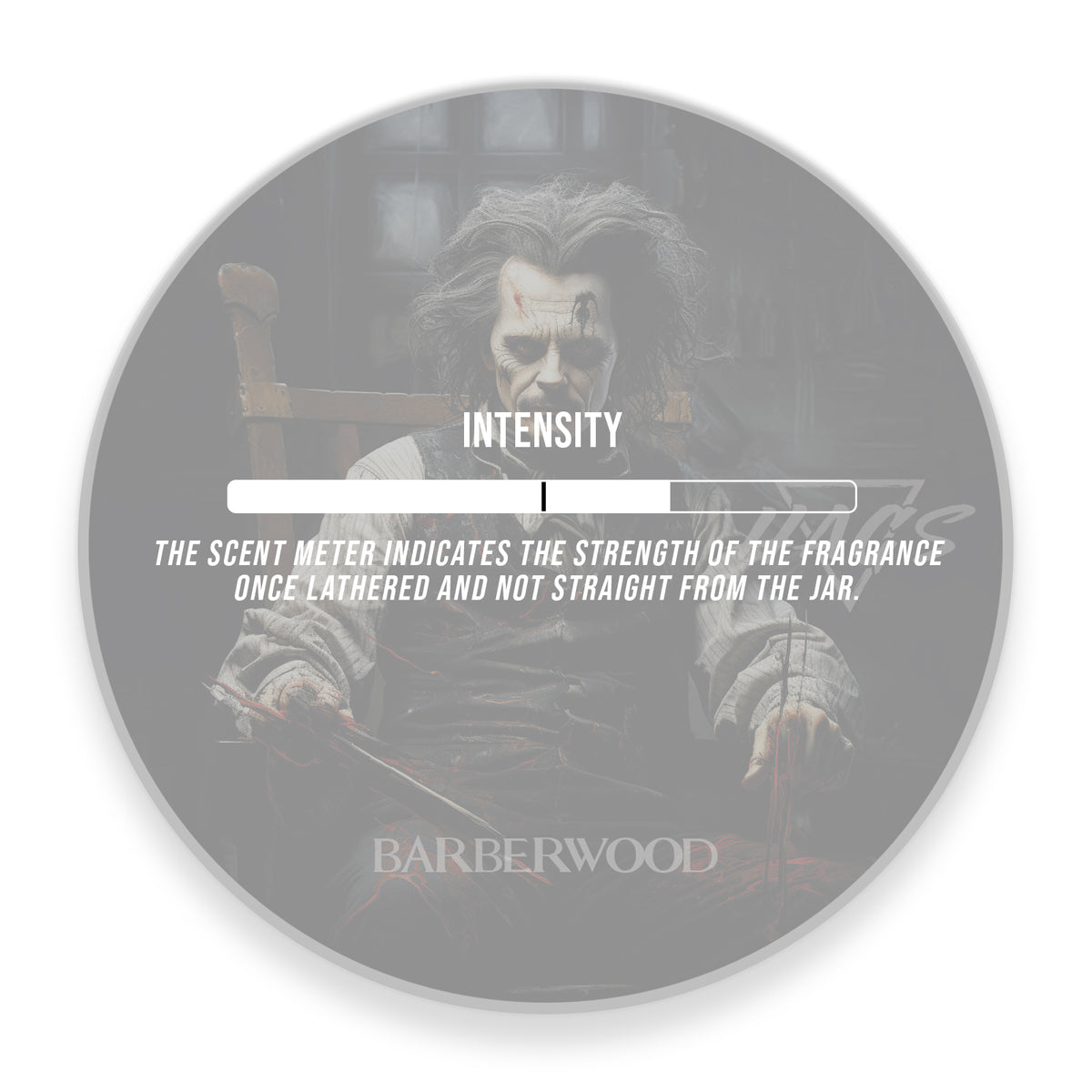 HAGS Barberwood Shaving Soap jar bottom with scent meter