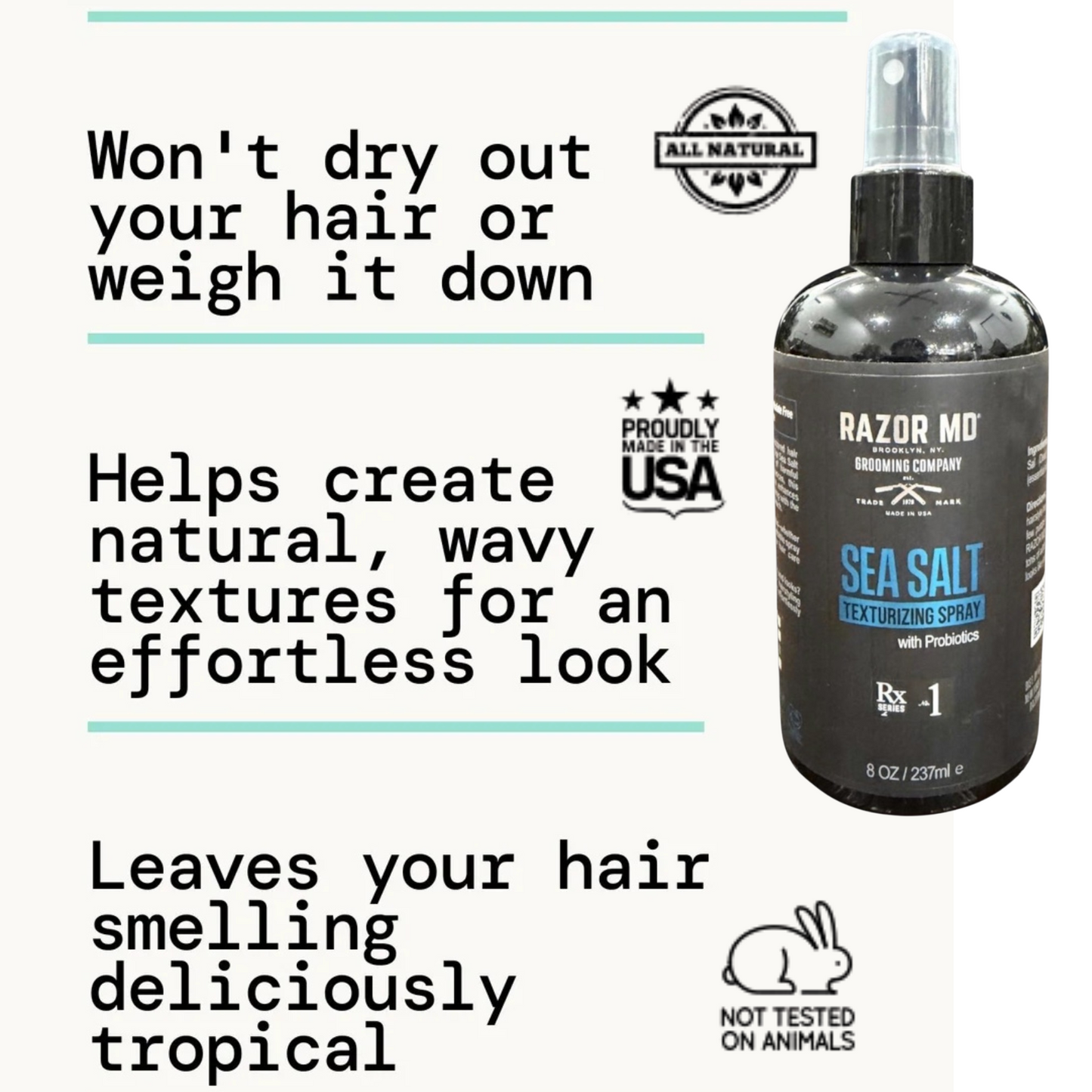 RAZOR MD SEA SALT Texturizing Spray - with Probiotics - 8oz - MADE IN USA