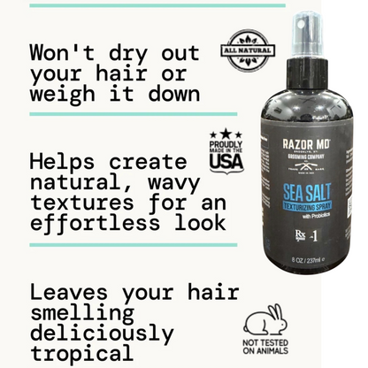 RAZOR MD SEA SALT Texturizing Spray - with Probiotics - 8oz - MADE IN USA